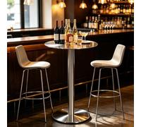 Table de bar d'extérieur carrée pour piscine, terrasse, bistrot ou pub | Table basse en acier inoxydable pour bistro, salle à manger, salon, terrasse, argent(Round,60x60x95cm)