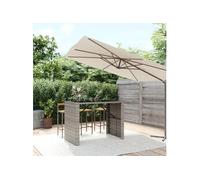 vidaXL Table de bar avec plateau en verre Gris 145x80x110 cm Poly rotin