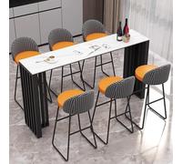 Table De Bar étroite Blanche avec Plateau en Pierre Et Piètement en Métal, Table De Bar Haute pour Intérieur Et Extérieur, Idéale pour La One Color 140 * 40 * 105cm/55.1 * 15.7 * 41.3in