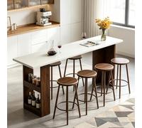 Table de bar étroite en bois massif avec étagère de rangement de 2,5 cm d'épaisseur, pieds élégants en forme de T pour cuisine, salle à manger, pub et espaces de vie - Design moderne.