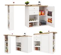 Table de bar extensible 105x39x102 Table Haute avec Espace de Rangement Table bistro rotative avec 2 porte 5 compartiments 1 tiroir