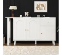 Table de bar extensible avec 1 tiroir,3 portes, buffet pivotant 2 en 1,table à manger plateau pivotant à 360°,120x40x74.5cm,blanc