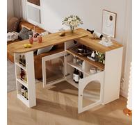 Table de bar extensible avec espace de rangement, table de bistrot avec 2 portes en verre, rotation libre à 360 °, étagères réglables, petite table de cuisine, table haute pour bar de maison, 138-193