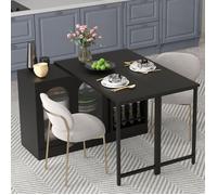 Table de bar extensible rotative à 360° avec rangement, table à manger réversible, porte vitrée, noir