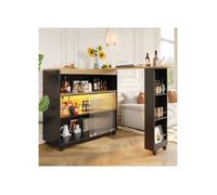 Table de bar extensible, table de bar rétractable avec LED, îlot de cuisine, grand espace de rangement, noir (138-204×39×105cm)