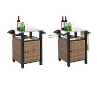 Table de Bar Extérieure en Rotin - Desserte de Jardin - Plateau Inox et Roulettes - 76x57x85 cm
