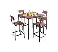 VEVOR Table de Bar Haute et Tabourets, 5 Pièces, Ensemble Mange Debout avec 4 Chaises, Surface Carrée Design à Arêtes Arrondies, pour Bureau, Petit-Déjeuner, Mini Bars, Marron Rustique, Noir