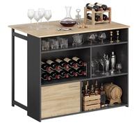 HOMCOM Table de Bar Extensible avec abattant 116 x 79,6 x 90,5 cm Noir | Table Haute Cuisine, 1 Placard à Porte et 4 Compartiments Ouverts, Style Moderne, Pour Petits Espaces, Salle à Manger, Salon