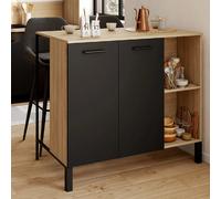 IDMarket – Table de bar îlot CINA 100 cm bois noir, plateau façon hêtre