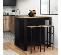 IDMarket - Table de Bar îlot Juno Bois Noir et Plateau façon hêtre