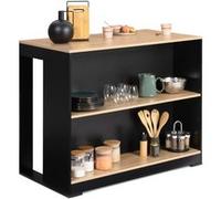 IDMarket - Table de Bar îlot Juno Bois Noir et Plateau façon hêtre