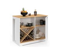 Table de bar îlot VITO 113 cm avec range-bouteilles bois blanc et plateau façon hêtre
