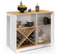 Table de bar îlot VITO 113 cm avec range-bouteilles bois blanc et plateau façon hêtre