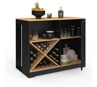 Table de bar îlot VITO 113 cm avec range bouteilles bois noir et plateau façon hêtre