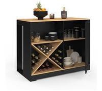 IDMarket - Table de Bar îlot VITO 113 cm avec Range Bouteilles Bois Noir et Plateau façon hêtre
