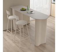 Table De Bar Moderne en Pierre Frittée Blanche De 160 Cm, Table De Cuisine Rectangulaire étroite à Hauteur De Comptoir avec Base en Métal Et Tabourets. One Color 140cm/55.1in