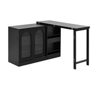 Table de bar moderne extensible - Rotative 360° avec rangement - Porte en verre - Réversible - Noir- Pour cuisine,café ou buffet