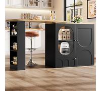 Table de Bar Pivotante 360 Îlot de Cuisine avec Rangement Noir Blanc | Table haute en MDF et métal avec 3 portes, étagères amovibles et porte en verre. Rotation à 360 degrés pour divers espaces.
