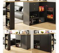 Table de bar pivotante Fortuna Lai (corps principal 105 x 39 x 102 cm), avec 2 tiroirs et une armoire à porte coulissante, 3 niveaux d'espace de rangement ouvert, adaptée à la salle à manger/au bureau