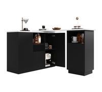 Table de Bar Rotative 360° Îlot de Cuisine Noir avec Plateau Effet Marbre et Rangement Modulable en L MDF