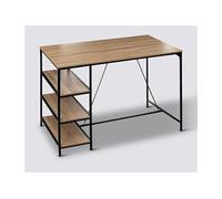 Table de bar, table haute avec 3 étagères en bois Beige et métal coloris noir - Longueur 140 x Profondeur 80 x Hauteur 103 cm - -