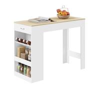 Table de Bar WOLTU, Table Haute Cuisine avec Tiroir, en Bois d'Ingénierie, 120x50x100cm, Chêne Clair+Blanc