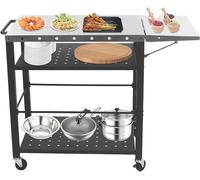 Table de barbecue, 119,7 * 53 * 81 cm. Chariot de barbecue en acier inoxydable pour l'extérieur, avec 4 étagères et une poignée en forme de U. Table de service pour barbecue avec table d'appoint plian