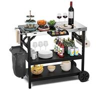 Table de Barbecue avec 3 étagères, Chariot de Barbecue avec étagère réglable, Support de téléphone, étagère à épices, Porte-Serviettes, Porte-mouchoirs et Crochets, Chariot de Service d'extérieur