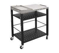 Table de barbecue, chariot de barbecue avec table d'appoint pliable, chariot de service d'extérieur en acier inoxydable, chariot de cuisine, chariot à roulettes pour jardin, terrasse, barbecue, 80 x