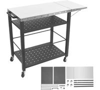 Table de barbecue d'extérieur - Plan de travail en acier inoxydable - Table latérale pliante - 3 tiroirs - Structure métallique - Grande surface de travail