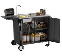 Table de barbecue en acier inoxydable avec évier, îlot de cuisine d'extérieur mobile avec plan de travail rabattable, chariot de barbecue en acier inoxydable 304, station de barbecue mobile pour le ja