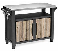 Table de barbecue Unity XL, 298 litres, aspect bois, plaque en acier inoxydable, résistante aux UV