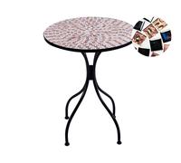 Table de Bistrot avec Plateau en Mosaïque de Style Vintage 60 cm en Métal Noir C