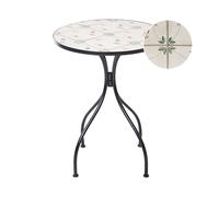 Table de Bistrot de Jardin en Métal Fer Forgé Plateau en Mosaïque Céramique Noir