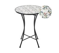 Table de Bistrot de Jardin en Métal Fer Forgé Plateau en Mosaïque Céramique Noir