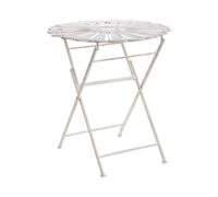 Table de Bistrot d'Extérieur Ronde en Métal Effet Vieilli Blanc Cassé Pavia