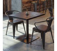 Table de bistrot HWC-H10, table de bar, table de comptoir, style industriel gastronomique, métal, bois massif d'orme MVG 70 x 70 cm brun foncé