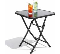 Table de bistrot pliante résistante aux intempéries gris foncé verre / métal 60x60xH70cm