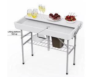Table de buffet réfrigérée d'extérieur - Table ovale pliante - Rectangulaire - Métal - Avec jupe - Autoportante - Design moderne et minimaliste - Blanche