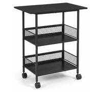 Table de bureau avec 3 niveaux - Étagère de rangement industrielle - Montée sur roulettes - Construction robuste - Fabriquée en MDF et en fer - Rotation à 360° - Noir