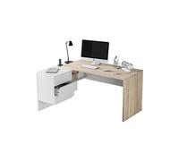Table de Bureau + caisson avec 3 tiroirs Chêne canadian / Blanc Artik - Hauteur 73 x longueur 145 x Profondeur 108 cm