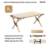 Table de camping en hêtre - Table pliante à roulettes - 120 x 60 x 43 cm - Bois massif - Facile à transporter pour le camping et les pique-niques - Capacité de charge jusqu'à 30 kg - Teinte bois M