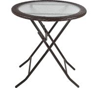 Table de camping Fortuna Lai Table pliante ronde Ø68cm avecReproduction en rotin et cadre en acier robuste, idéale pour le jardin et les pique-niques
