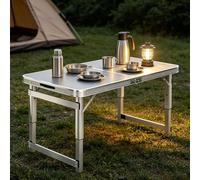 Table de Camping Pliante Portable avec Gril intégré et Hauteur réglable, en Aluminium Pliable, idéale pour la préparation des Aliments en extérieur, avec poignée, pour Pique-Nique, Barbecue,