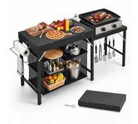 Table De Camping Pliante Pour Barbecue, Station De Préparation Extérieure | avec Extension Latérale Étagères et Crochets,Montage sans Outils, Sac de Transport Cuisiniers en Plein Air Jardin 174*50*76cm