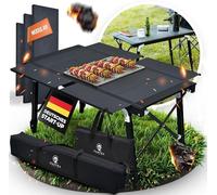 Table de camping premium Castra avec grill intégré – Aluminium 7075, réglable en hauteur, résistante aux intempéries pour une utilisation en extérieur, système de pliage innovant, table multifonction