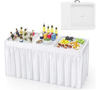 Table de camping - Table réfrigérée - Avec jupe - Avec tuyau d'évacuation - Pliable - Portable - Métal - Blanc