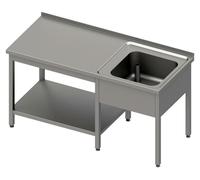 Table de chef avec fond sous le plan de travail, avec une cuve à droite 1700x700x850 mm, avec rebord, soudée