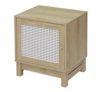 Table de chevet 1 porte façade rotin - Bois clair - 45 cm X 35 cm X 50 cm - CALICOSY