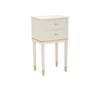 Table de chevet en bois blanc avec détails dorés, 40 x 30 x 71 cm
